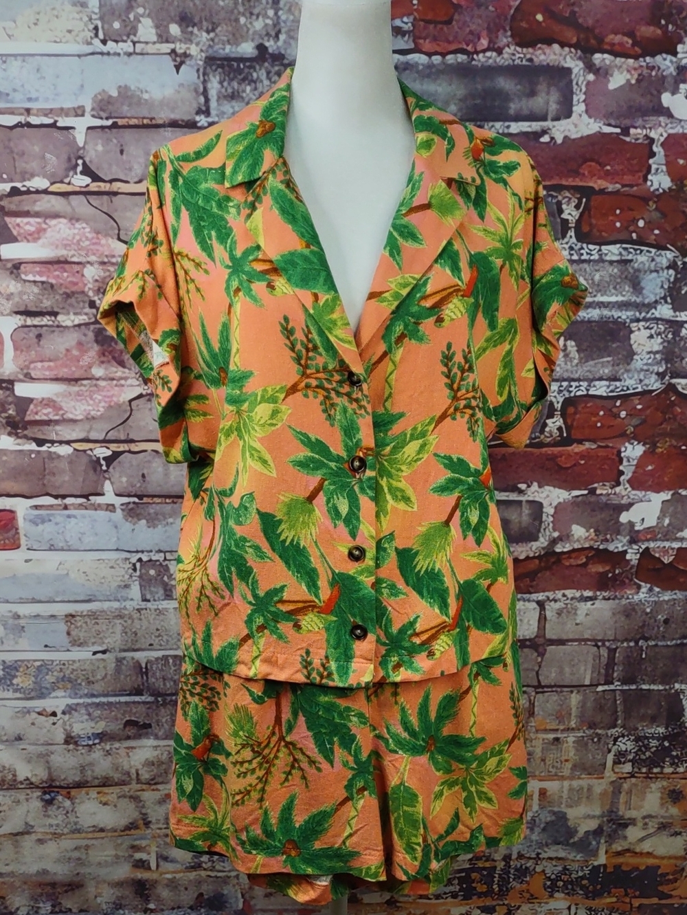 Women's Tropical Short Jumpsuit - Orange & Green